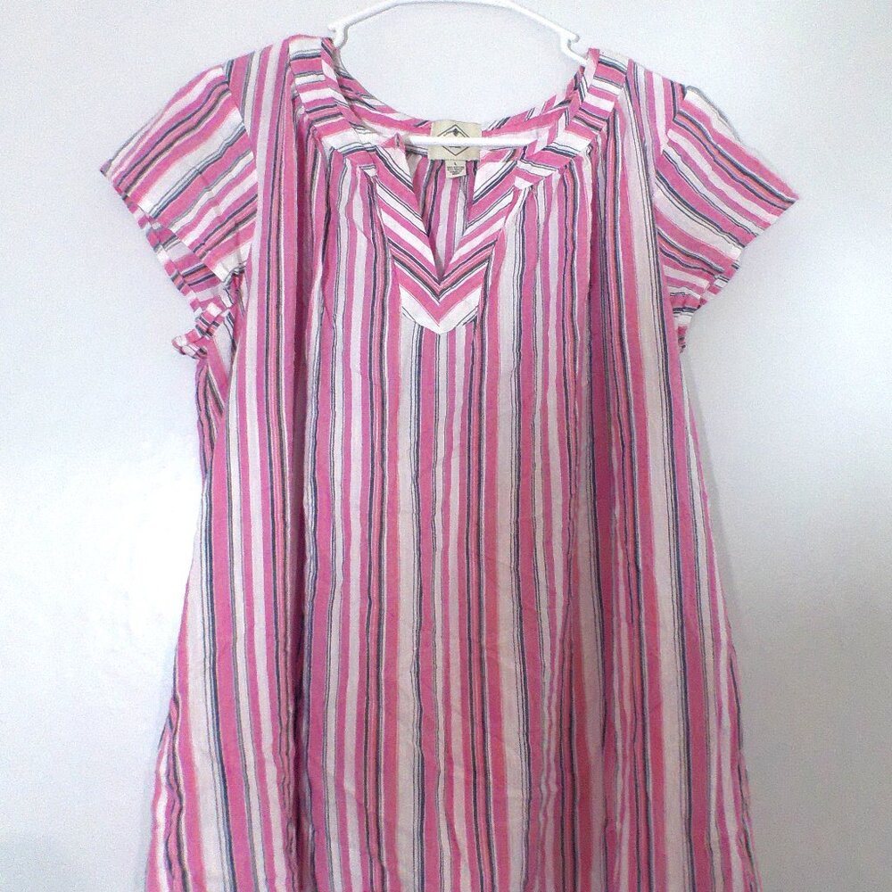 St. John’s Bay Pink Striped Flutter Sleeve Blouse Women’s Large Cotton Rayon Top